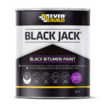 This image displays the front of the product which is a Everbuild Black Jack 901 Black Bitumen Paint – 1 Litre