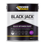 This image displays the front of the product which is a Everbuild Black Jack 901 Black Bitumen Paint – 2.5 Litre