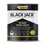 This image displays the front of the product which is a Everbuild Black Jack 903 Bitumen Trowel Mastic – 1 Litre