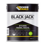 This image displays the front of the product which is a Everbuild Black Jack 903 Bitumen Trowel Mastic – 2.5 Litre