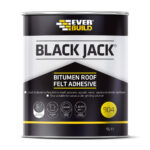 This image displays the front of the product which is a Everbuild Black Jack 904 Roof Felt Adhesive - 1 Litre