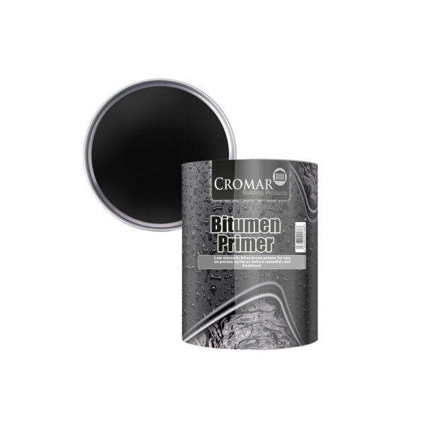 This image displays the front of the product which is a Cromar Black Bitumen Primer - 1L