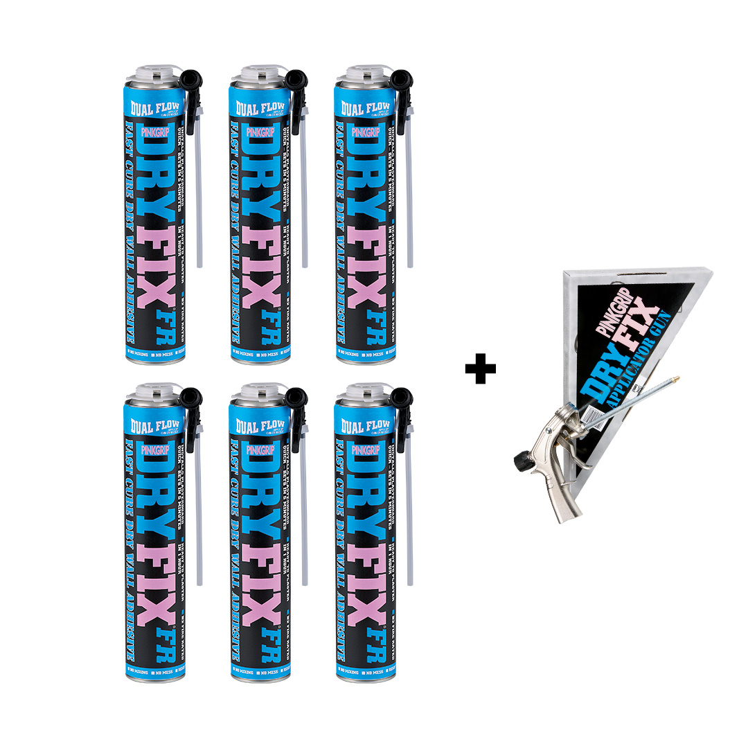6 x Everbuild Pinkgrip Dryfix FR 750ml + Dry Fix Applicator Gun
