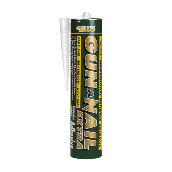 This image displays the front of the product which is a Everbuild Gun A Nail Extra – Beige 380ml