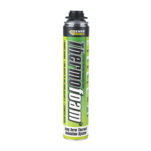 This image displays the front of the product which is a Everbuild Thermofoam – Beige 750ml