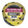 This image displays the front of the product which is a Everbuild PVC Hazard Tape - Black-Yellow (50mm x 33m)