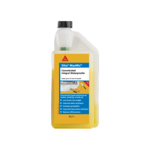 This image displays the front of the product which is a Sika MaxMix Waterproofer - 1 Litre