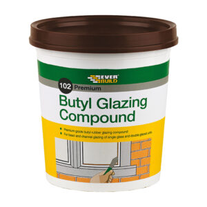 This image displays the front of the product which is a Everbuild 102 Butyl Glazing Compound, Brown - 2kg