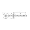 This image displays the diagram for the product Spax T-Star Plus Raised Countersunk Wirox Coated Screws - 4.5x25
