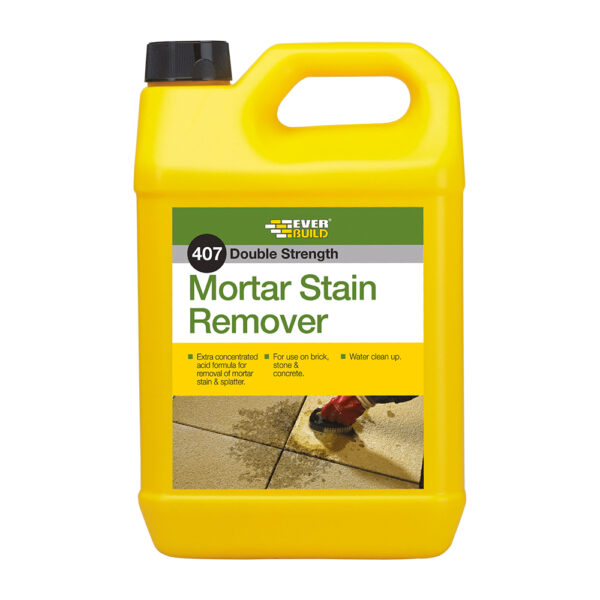 This image displays the front of the product which is a Everbuild 407 Mortar Stain Remover - 5 Litre