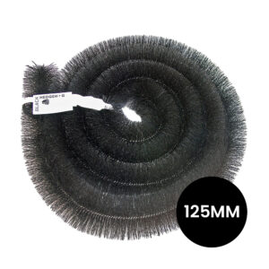 This image displays the front of the product which is a Hedgehog Gutter Brush Leaf Black - 125mm x 4m