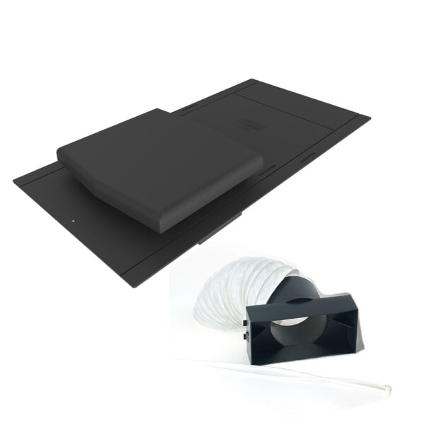 This image displays the front of two products, one is a Timloc Universal Hooded Slate Vent and the other is the 4101 adaptor kit that comes with it