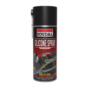 This image displays the front of the product which is a Soudal Silicone Spray - 400ml