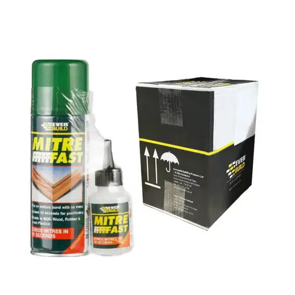 This image displays the front of the product which is a Everbuild Mitre Fast Industrial Kit Superglue (Box of 24)