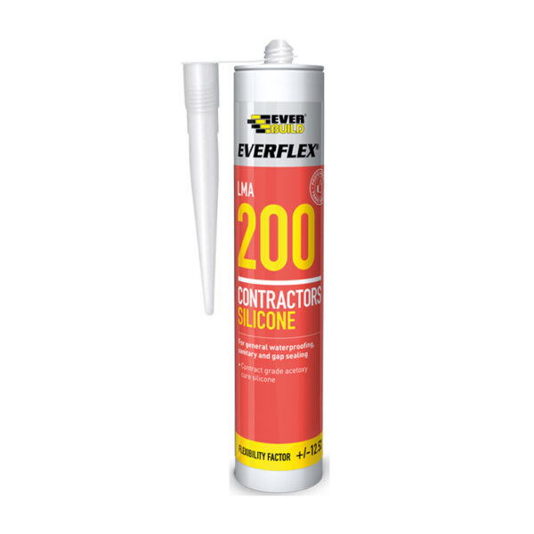 This image displays the front of the product which is a Everbuild Everflex 200 Contractors LMA Silicone - 295ml