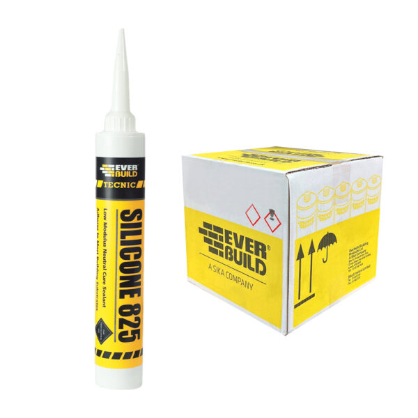 This image displays the front of the product which is a Everbuild Tecnic Silicone 825 – 380ml (Box of 25)
