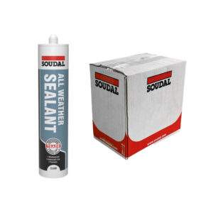 This image displays the front of the product which is a Soudal Trade All Weather Sealant - Clear 290ml (Box of 12)