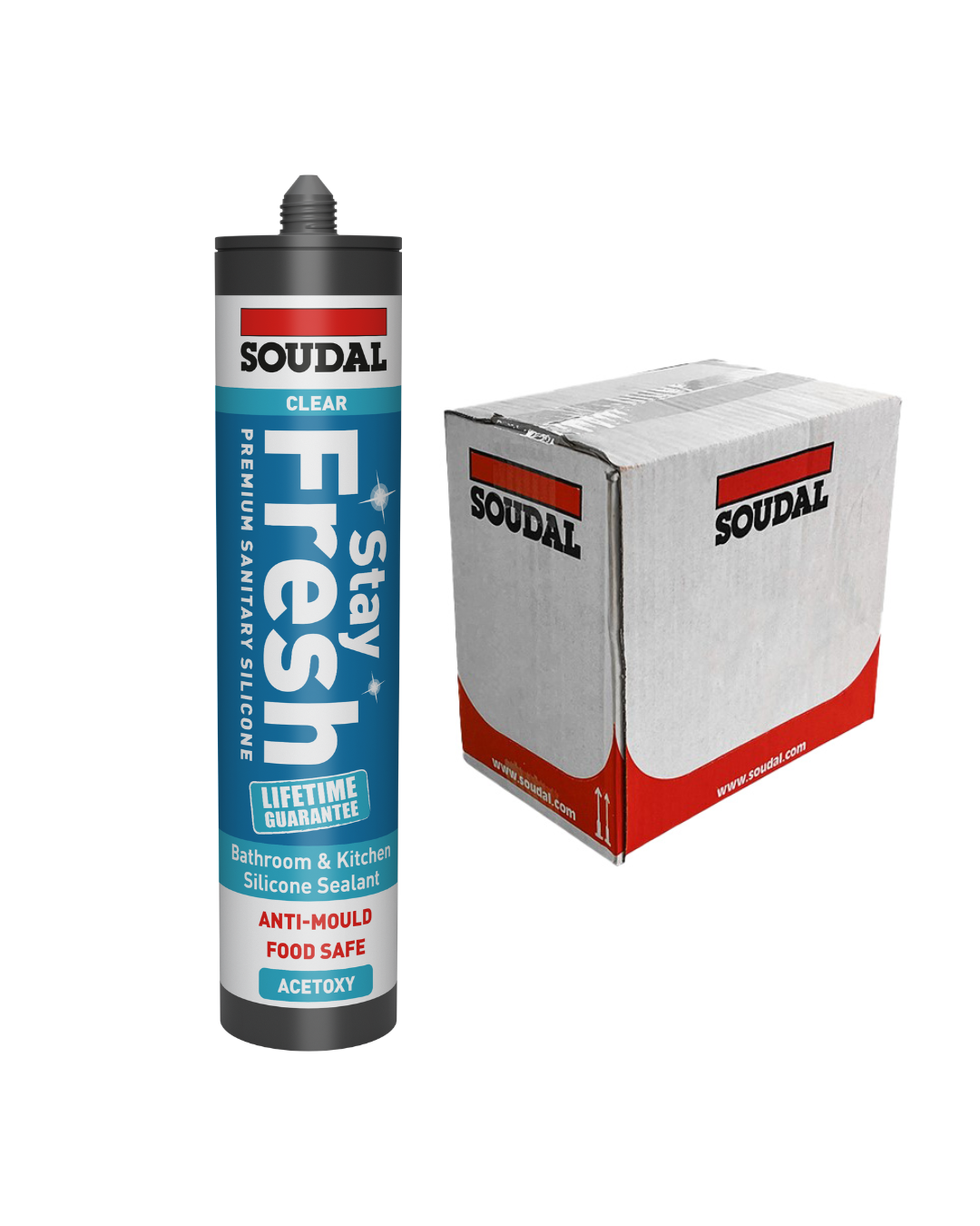 Soudal Acetoxy Stay Fresh Sanitary Silicone Sealant – Clear 290ml (Box of 12)