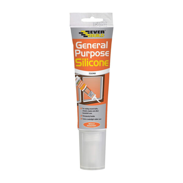 This image displays the front of the product which is a Everbuild General Purpose Silicone Sealant - 80ml