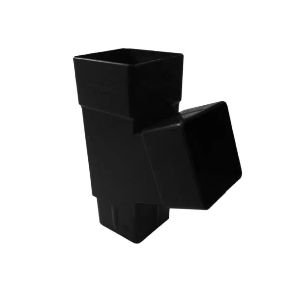 This image displays the front of the product which is a Freeflow 65mm Square Gutter Drain Pipe 112° Branch - Black