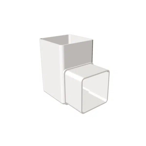 This image displays the front of the product which is a Freeflow Square Gutter System 90° Offset Bend - White