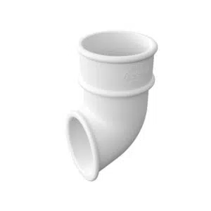 This image displays the front of the product which is a Freefoam 68mm Round Down Pipe Shoe - White