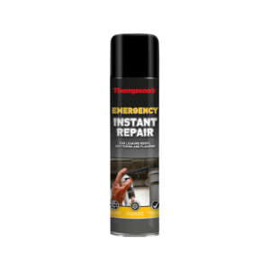 This image displays the front of the product which is a Thompson's Emergency Instant Repair Aerosol - Black 450ml
