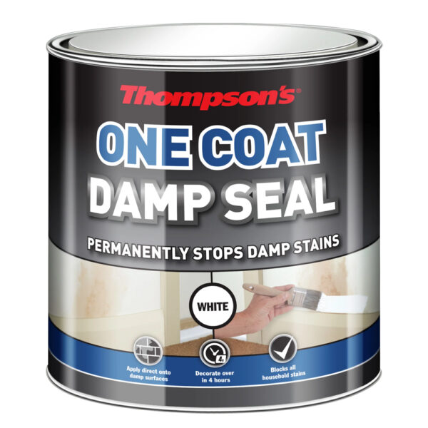 This image displays the front of the product which is a Thompson's One Coat Damp Seal - White 2.5L