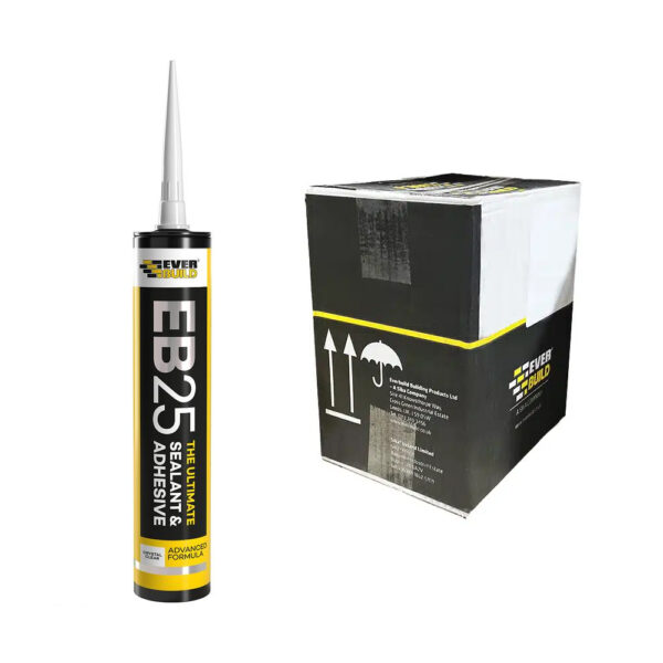 This image displays the front of the product which is a Everbuild EB25 Ultimate Sealant & Adhesive – Clear 300ml (Box of 12)