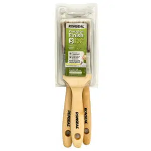 This image displays the front of the product which is a Ronseal Precision Finish Brush 3 Pack