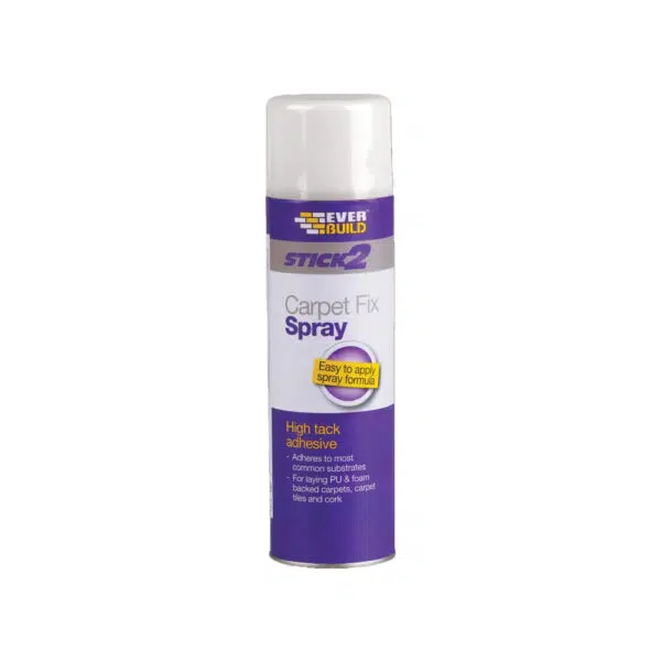 This image displays the front of the product which is a Everbuild Stick2 Carpet Fix Spray - 500ml