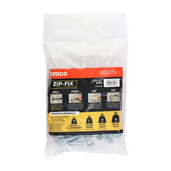 This image displays the front of the product which is a Timco M6 Zip-Fix Cavity Wall Fixing 10 PCS