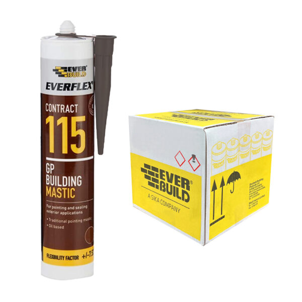 This image displays the front of the product which is a Everbuild Everflex 115 G.P Building Mastic - Stone 285ml (Box of 25)
