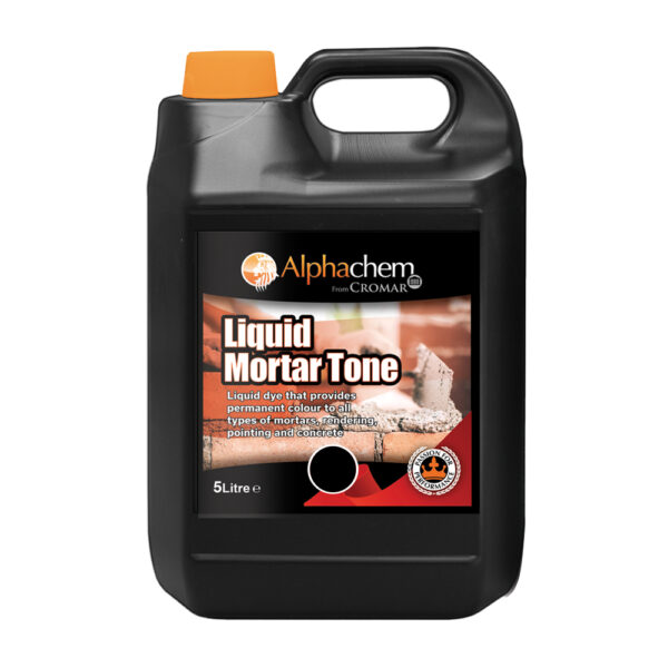 This image displays the front of the product which is a Cromar Alphachem Liquid Mortar Tone - Black 5L