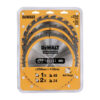 This image displays the DeWalt Construction Circular Saw Blade - 3 Piece 250mm Packaging