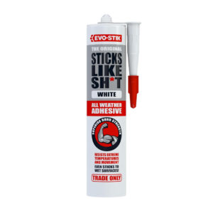This image displays the front of the product which is a EVO-STIK Stick Like Sht - White 290ml