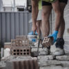 This image displays the OX Pro Brick Trowel Philadelphia Pattern - 10 250mm Being applied