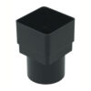 This image displays the front of the product which is a FloPlast Square to Round Downpipe Adaptor - Black
