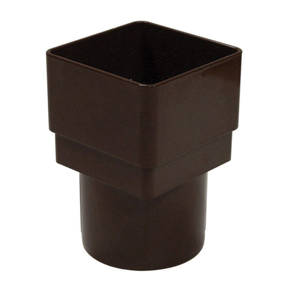 This image displays the front of the product which is a FloPlast Square to Round Downpipe Adaptor - Brown