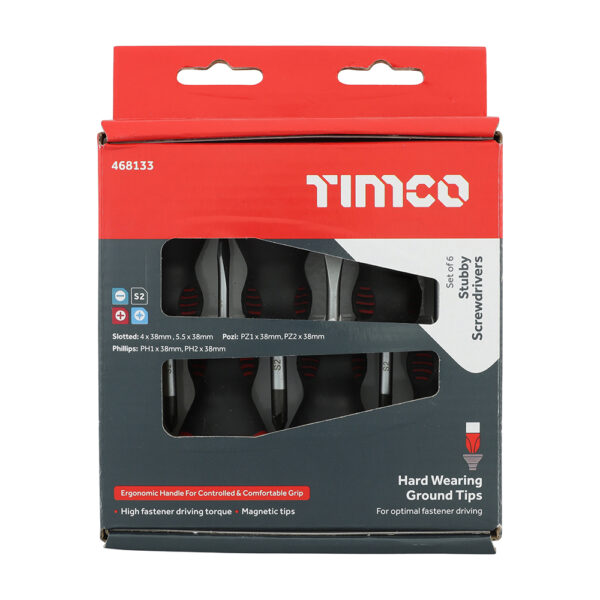 Timco 6pcs Stubby Screwdriver Assorted Set