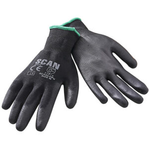 Scan Black PU Coated Work Gloves – 5 Pairs | High Dexterity General Handling Gloves