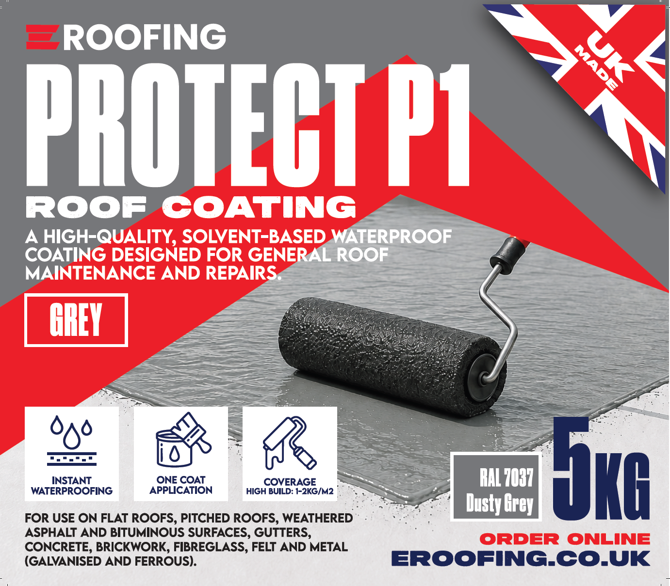 Protect P1 Grey Roof Coating 20kg (4 × 5kg) – Fibre Reinforced